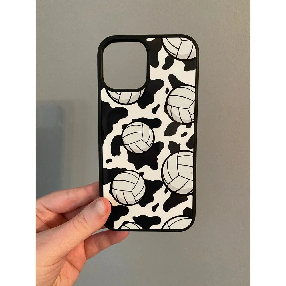 Volleyball Cow Print iPhone 12 12 Pro Case Unisex Black White Sporty Graphic